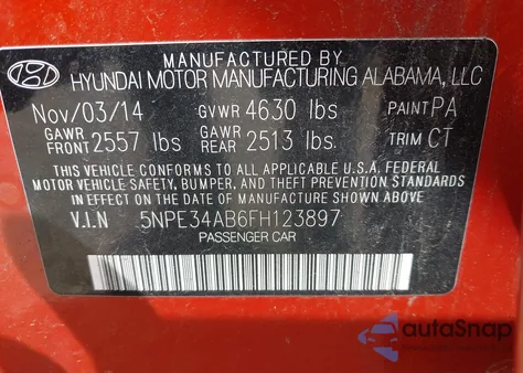 2015 Hyundai Sonata Limited 2.0T z USA, uszkodzony, nr VIN 5NPE34AB6FH123897